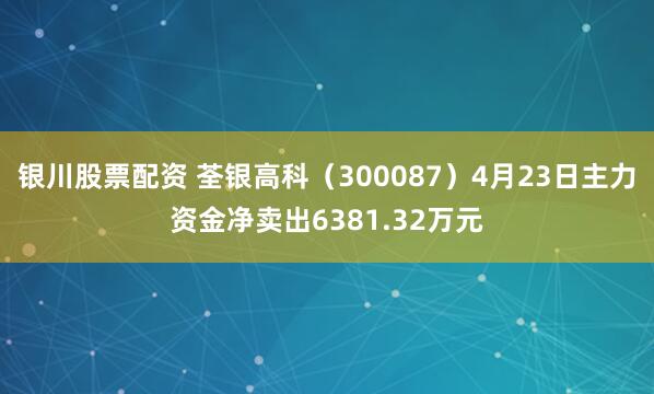 银川股票配资 荃银高科（300087）4月23日主力资金净卖出6381.32万元