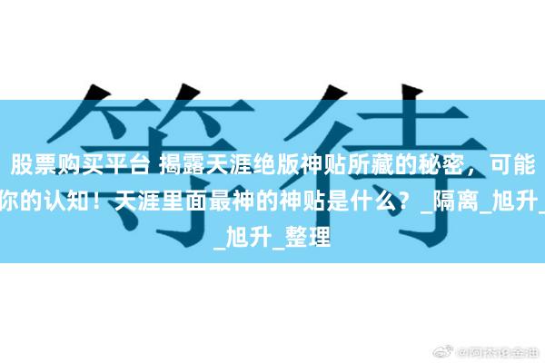 股票购买平台 揭露天涯绝版神贴所藏的秘密，可能颠覆你的认知！天涯里面最神的神贴是什么？_隔离_旭升_整理