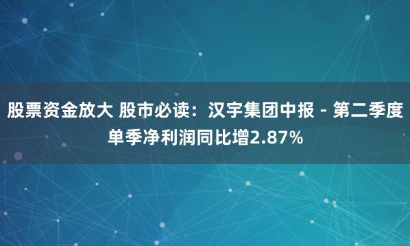 股票资金放大 股市必读：汉宇集团中报 - 第二季度单季净利润同比增2.87%