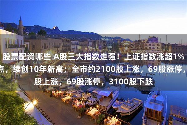 股票配资哪些 A股三大指数走强！上证指数涨超1%，升破3800点，续创10年新高；全市约2100股上涨，69股涨停，3100股下跌