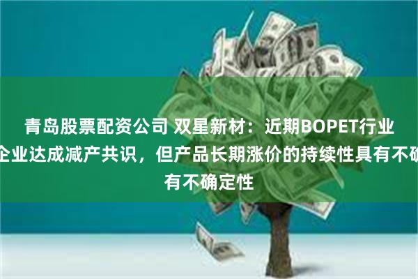 青岛股票配资公司 双星新材：近期BOPET行业龙头企业达成减产共识，但产品长期涨价的持续性具有不确定性
